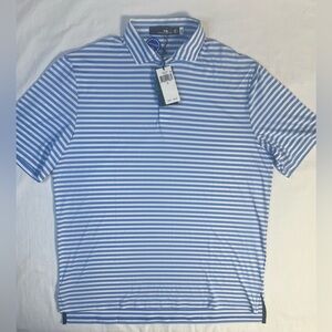 Rlx Ralph Lauren Polo Shirt Mens Blue White Striped Performance Golf NWT Sz L